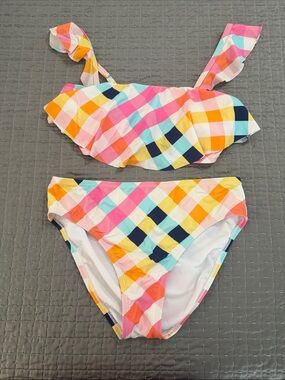 Multicolor Gingham Two-Piece Swimsuit